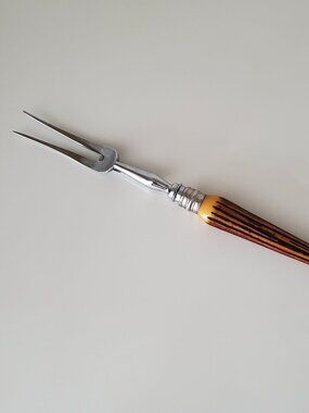 Vintage Bakelite Carver Fork 1pc. Brown & Yellow Textured Handle Stainless Steel